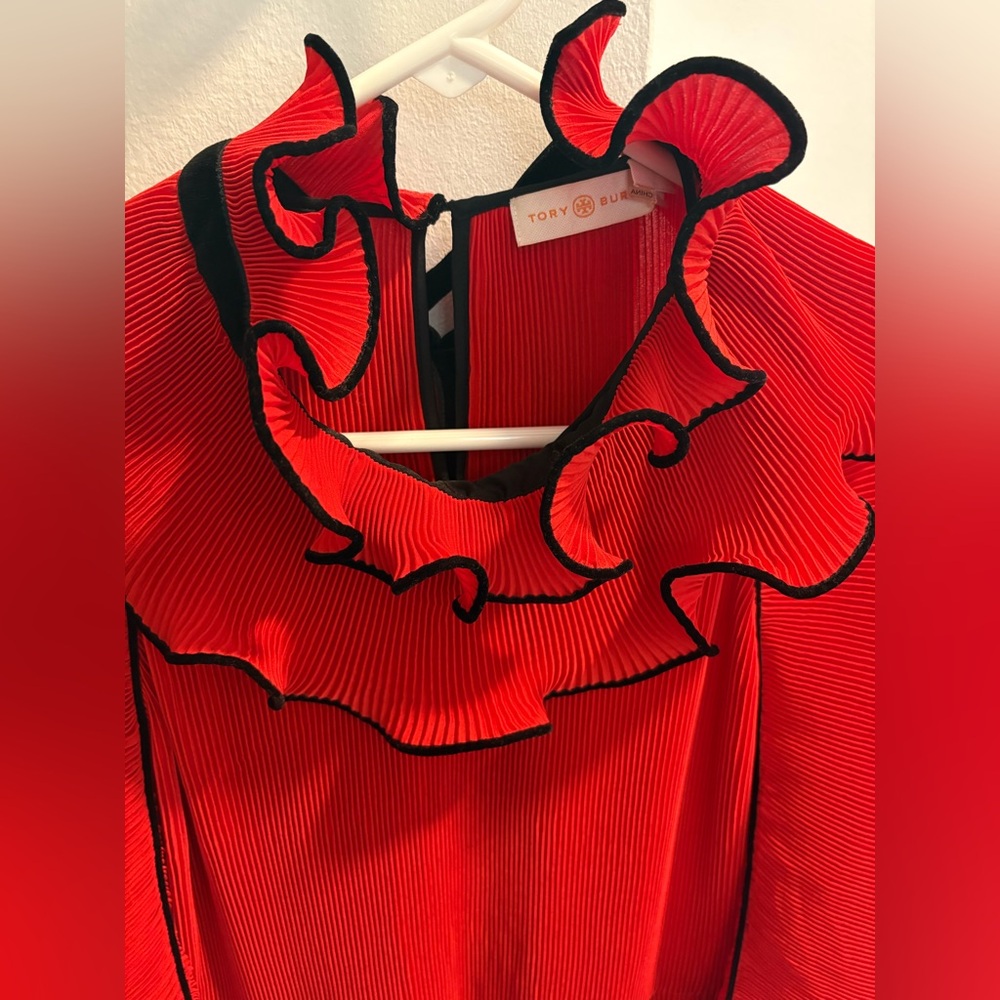 Tory Burch Convertible Pleated Ruffle Velvet Dress - Picture 13 of 13